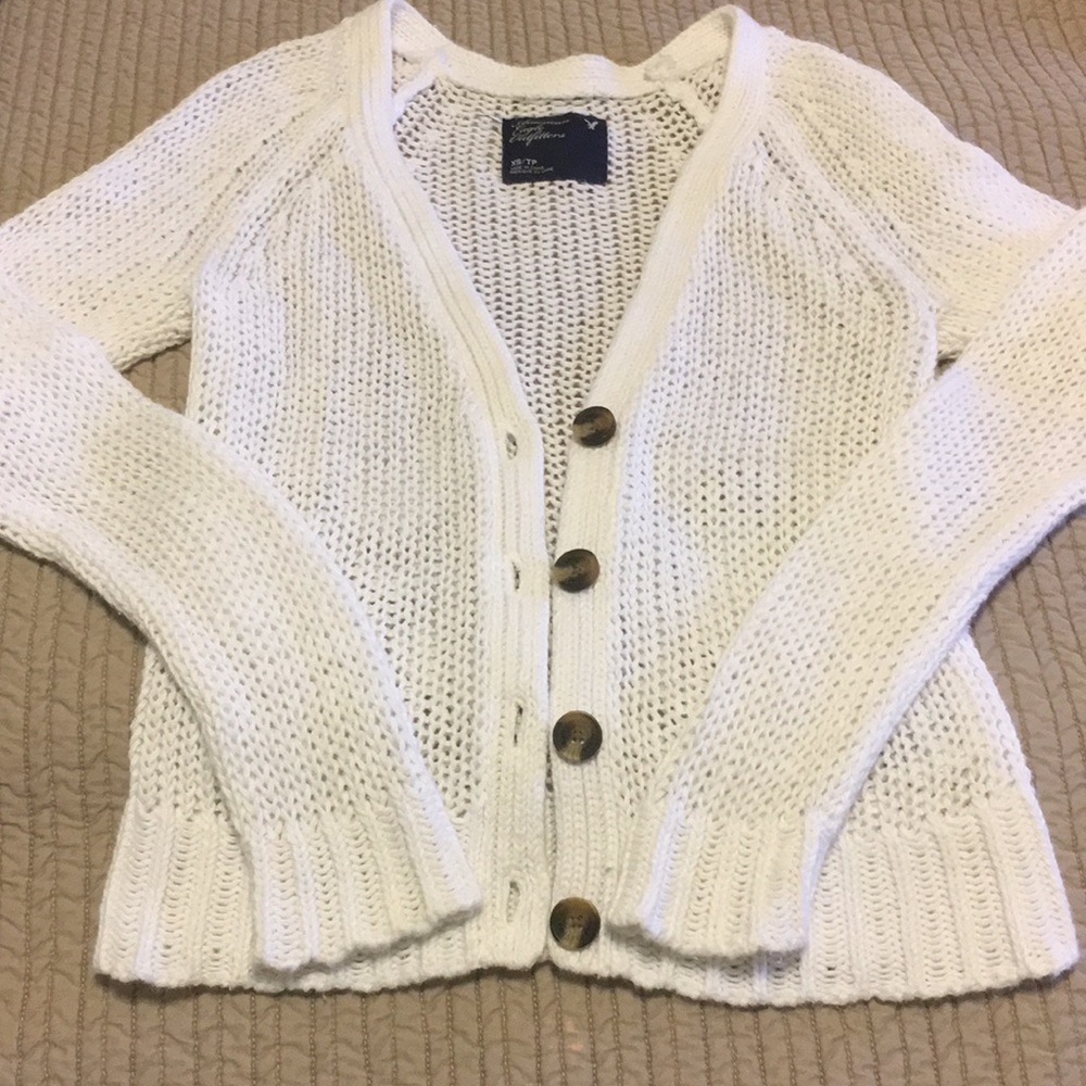 White American Eagle Button Down Sweater